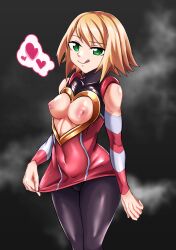 1girls blonde_hair blush breasts exposed_breasts female green_eyes harp_note heart licking_lips looking_at_viewer medium_breasts mega_man mega_man_star_force sa_9 solo tagme