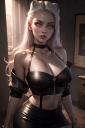 ai_generated choker evelynn k/da_all_out_evelynn k/da_all_out_series k/da_series league_of_legends omnissiah white_hair yellow_eyes