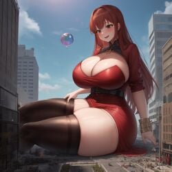 1girls 2023 ai_generated armwear bare_shoulders big_ass big_breasts big_butt breasts brown_eyes bubble bulge curvy curvy_figure giantess hi_res high_resolution highres light-skinned_female light_skin long_hair nipples_visible_through_clothing planet red_hair sitting smile smiling stable_diffusion stockings thick thick_ass thick_legs thick_thighs thigh_highs thighhighs thighs voluptuous voluptuous_female wide_hips wide_thighs