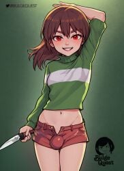 2d 2d_(artwork) 2d_artwork ai_generated bulge bulge_quest chara color futa_only futanari knife shorts solo tagme undertale undertale_(series)