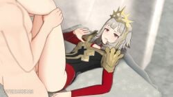 1boy 1girls 3d alternate_costume alternate_hairstyle animated artist_name bare_legs bare_thighs blush bouncing_breasts breasts cinder_dryad_(voice_actor) cinderdryadva clothed_sex commentary cum cum_in_pussy cum_inside cum_overflow cumdrip dress ejaculation english_commentary feet_out_of_frame female fire_emblem fire_emblem_heroes from_above from_side gold_trim grey_hair highres leg_grab legs legs_up light-skinned_female light-skinned_male light_skin long_sleeves looking_at_another lying male medium_hair missionary missionary_position moaning nintendo official_alternate_costume official_alternate_hairstyle on_back overused23 paid_reward_available red_dress red_eyes sex short_hair small_breasts solo_focus sound thighs tiara veronica_(fire_emblem) veronica_(princess_rising)_(fire_emblem) video watermark