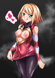 1girls blonde_hair blush breasts exposed_breasts female green_eyes harp_note heart licking_lips looking_at_viewer medium_breasts mega_man mega_man_star_force sa_9 solo tagme