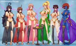 belly_dancer belly_dancer_outfit black_hair blonde_hair blue_skin brainwashing brown_hair cameltoe femsub harem harem_girl harem_outfit huge_breasts hypnosis hypnosis loincloth long_hair original original_characters red_hair rud-k slave slave_collar slave_outfit slavegirl submissive_female