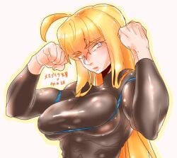 big_breasts bliss_zero blonde_hair blue_eyes long_hair mega_man mega_man_zero muscular_female rule_63 tagme upper_body very_long_hair yuki_nishijin zero_(mega_man)