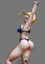 1girls ass blonde_hair blue_eyes bubble_butt cammy_white capcom female female_only laffinityl large_breasts scar short_hair solo street_fighter street_fighter_6 thong underwear