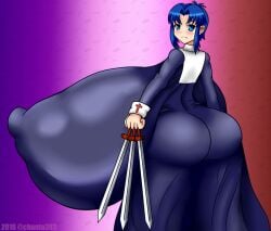 angry breasts_bigger_than_head chunta303 ciel ciel_(tsukihime) clothed huge_ass huge_breasts hyper hyper_breasts looking_at_viewer solo tsukihime