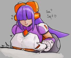 android android_girl cum ejaculation ejaculation_between_breasts hair_over_eyes layer mega_man mega_man_x paizuri paizuri_lead_by_female purple_hair robot robot_girl smile source_request