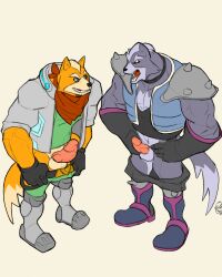 2males 4:5 barazoku comparing furry gay hi_res male muscular nintendo rickleone star_fox wolf_o'_donnel