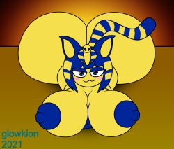 1girls :3 animal_crossing ankha anthro ass blue_areola blue_eyes blush cat_humanoid completely_nude completely_nude_female feline feline feline_humanoid female female_only full_body furry huge_ass illuminion large_breasts naked naked_female nude nude_female smile solo solo_female tail yellow_eyes