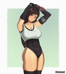 1girls arms_up big_breasts black_hair final_fantasy final_fantasy_vii long_hair ozimand red_eyes solo standing sweat tifa_lockhart