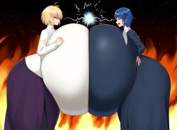 2girls alternate_ass_size alternate_breast_size alternate_version_available angry arcueid_brunestud blonde_hair blue_eyes blue_hair breast_squish breasts_bigger_than_head breasts_bigger_than_torso ciel ciel_(tsukihime) clothed competition daien_(daien418) expansion gigantic_ass gigantic_breasts hourglass_expansion hourglass_figure huge_ass huge_breasts hyper hyper_breasts melty_blood pressing_breasts_together red_arcueid red_eyes size_comparison squeezing thick_thighs tsukihime tsukihime_(remake) type-moon vampire vampire_girl