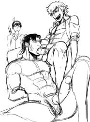 2boys 3boys balls ballsack blowjob burankoprn chainsaw_man denji_(chainsaw_man) erection forced forced_yaoi gay hayakawa_aki katana_man male male_only muscle muscles muscular muscular_male sketch yaoi