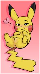 anus ass bedroom_eyes blush cleft_tail female feral fur generation_1_pokemon genitals half-closed_eyes heart heretichesh hi_res looking_at_viewer lying narrowed_eyes nintendo on_back pikachu pokemon pokemon_(species) pussy seductive smile solo spread_legs spreading tail yellow_body yellow_fur