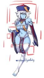 blue_body dead_luna_(soul_knight) hat jiangshi necromancer_(soul_knight) red_eyes royaluyenruby soul_knight thick_thighs thighs thong toes white_hair