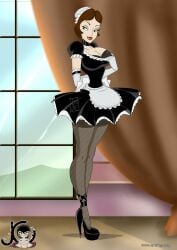 babette beauty_and_the_beast brown_hair disney fifi fully_clothed hourglass_figure jimix_cruz large_breasts maid maid_outfit teasing