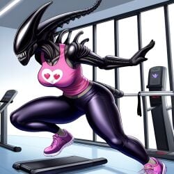 1girls 2020s 2023 ai_generated alien alien_(franchise) alien_girl female female_only female_xenomorph frosting.ai gym gym_clothes monster_girl scalieton self_upload tight_clothing xenomorph