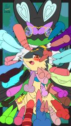 2023 absurd_res diphallia diphallism eeveelution fenderquil feral feral_on_feral gay generation_2_pokemon generation_6_pokemon genitals hi_res hybrid male multi_penis nintendo noivern penis pokemon pokemon_(species) quilava surrounded syngie_(artist) umbreon