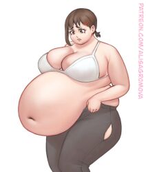 1girls alisa_gromova belly big_nipples bra brown_eyes brown_hair chainsaw_man chubby fat female full_belly higashiyama_kobeni morbidly_obese obese ripped_clothing tagme