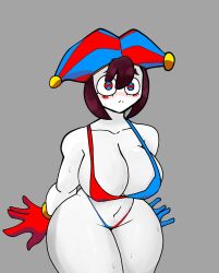 2023 2d 2d_(artwork) 2d_artwork artist_request ass big_ass big_breasts big_thighs bikini blush breasts brown_hair female glitch_productions gloves gooseworx huge_breasts huge_thighs jester jester_costume jester_hat jester_outfit looking_at_viewer micro_bikini pomni pomni_(the_amazing_digital_circus) short_hair sweat sweatdrop sweating tagme the_amazing_digital_circus thick_hips thick_thighs thighs white_body
