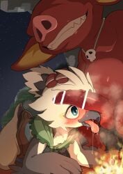 2boys anthro avian balls bird bokoblin erection gay imminent_fellatio male male/male male_only manmosu_marimo penis rito semi-anthro tagme tears_of_the_kingdom testicles the_legend_of_zelda tongue_out tulin_(zelda)