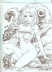 big_breasts black_and_white bottomless bottomless_female breasts cleavage curvy curvy_female drawing emma_frost female female_only hourglass_figure kraken lcfreitas marvel marvel_comics new_x-men no_panties tentacle thick_thighs white_queen x-men