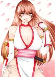 1girls big_breasts breasts brown_eyes brown_hair cleavage dead_or_alive female female_only high_res honey_fox55 huge_breasts kasumi_(doa) kunoichi long_hair naked_under_clothes no_bra no_panties no_underwear nude_underneath revealing_clothes solo tagme tecmo very_long_hair