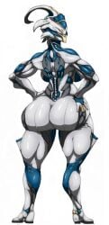 1girls ass breasts child_bearing_hips dat_ass harkonner hips huge_ass large_ass large_breasts muscular_arms muscular_thighs nyx_(warframe) presenting sideboob simple_background thick_thighs thighs warframe white_background wide_hips