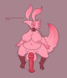 animal_genitalia anthro avian balls belly big_balls big_belly big_breasts big_penis bodily_fluids breasts equine_genitalia eyewear female futanari genitals glasses gynomorph hybrid intersex mature_female mekuva miss_lada mommy_kink navel overweight penis presenting solo sweat sweatdrop text wide_hips