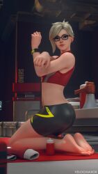 3d angela_ziegler blizzard_entertainment blue_eyes clothed feet foot_fetish glasses lifeguard_mercy looking_at_viewer mercy overwatch solo velocihaxor