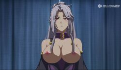 1girls a_will_eternal chinese chinese_anime chinese_clothing chinese_text donghua gray_hair large_breasts lipstick milf nipples screencap song_junwan tencent third-party_edit