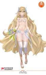 1girls alternate_version_available ass_visible_through_thighs bare_shoulders bare_thighs blonde_hair bouquet breasts bridal_veil bride butterfly_hair_ornament celine_(fire_emblem) collarbone covered_nipples crazzeffect detached_sleeves earrings female female_only fire_emblem fire_emblem_engage flower green_eyes hair_between_eyes hair_ornament lingerie long_hair long_sleeves nintendo panties see-through shoulders sideboob small_breasts smile solo thighhighs thighs underboob underwear veil very_long_hair wedding_dress white_background white_panties