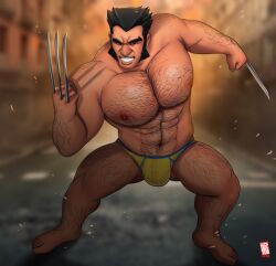 1boy abs bara beard biceps briefs bulge claws doctor_anfelo gay hairy_chest hi_res huge_bulge james_howlett logan_(x-men) looking_at_viewer male male_focus male_only male_pubic_hair marvel marvel_comics muscular muscular_male solo solo_male underwear wolverine_(x-men) x-men yaoi