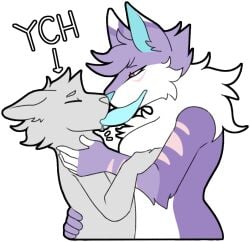 anthro big_breasts blue_tongue bodily_fluids breasts canid canine canis digital_media_(artwork) drooling duo extreme_french_kiss female french_kissing fur kissing male male/female mammal neck_bulge open_mouth pantheggon penetration purple_body purple_fur saliva simple_background smile text tongue tongue_in_mouth tongue_in_throat tongue_out white_body white_fur wolf ych_(character)