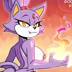 1girls areolae ass big_breasts blaze_the_cat breasts cat_ears cat_tail cropped_image eyebrows eyelashes female female_only fire flame furry looking_at_viewer lustburnsfire nipple_piercing nipples pink_nipples ponytail purple_body purple_fur purple_hair purple_skin solo solo_female sonic_(series) sonic_the_hedgehog_(series) wide_hips yellow_eyes zrfurious