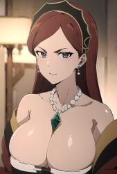 1girls ai_generated big_breasts busty cleavage dress female female_only hilda_boreas_greyrat large_breasts long_hair mature mature_female mature_woman milf mushoku_tensei red_hair solo voluptuous