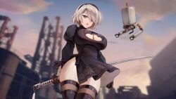 1girls arms ass breasts eyes face female foxy_rain_(foxyreine) foxyrain_(foxyreine) foxyreine full_body hair humanoid legs limbs long_hair nier:_automata nier_(series) pod_(nier) yorha_2b