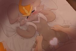 0711kdes 1female 2d blush bunny censored cinderace closed_eyes consensual cum female female_cinderace female_penetrated flushed furry grabbing_hips heart in_bed male male/female male_penetrating male_penetrating_female nintendo penetration penis pokémon_(species) pokemon pokemon_(species) shiny_cinderace shiny_pokemon tan_fur thighhighs