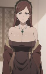 1girls ai_generated big_breasts busty cleavage dress female female_only hilda_boreas_greyrat large_breasts long_hair mature mature_female mature_woman milf mushoku_tensei red_hair solo voluptuous