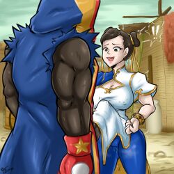 2d 2d_(artwork) asian_female balrog big_breasts big_penis black_male boob_window chun-li clothed dark-skinned_male dominant dominant_male domination erection femsub hard_nipples imminent_sex light_skin male/female maledom nayaase_beleguii old_lady protagonistsub_antagonistdom street_fighter street_fighter_6 submissive submissive_female