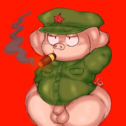 anthro cock communism communist dick dragon_ball filthyopossum furry male male_only oolong oolong_(dragon_ball) pantless penis pig small_penis smoking suina sus_(pig) tagme