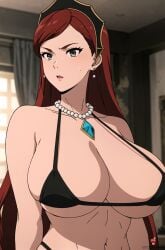 1girls ai_generated big_breasts bikini busty cleavage female female_only hilda_boreas_greyrat large_breasts long_hair mature mature_female mature_woman milf mushoku_tensei navel red_hair solo voluptuous