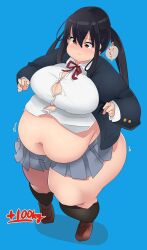azusa_nakano_(k-on!) bbw belly_overhang big_belly big_female blush chubby chubby_female embarrassed fat fat_female fat_fetish fat_girl fat_legs fat_woman fatty honi-san huge_belly k-on! large_female obese obese_female overweight overweight_female plump pork_chop thick_thighs weight_gain