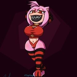 abs amy_rose anthro armpits bedroom_eyes boo_(sonic) breasts cameltoe clothing elbow_gloves female furry hi_res legwear looking_at_viewer paws possessed possessed_amy_rose possession sega sharp_teeth smile sonic_(series) sonic_the_hedgehog_(series) tagme thigh_highs