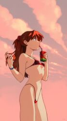 1girls ass asuka_langley_sohryu bikini blue_eyes breasts drinking fit_female high_waisted_thong navel neon_genesis_evangelion nipple_bulge nipple_outline nipples_visible_through_clothing optionaltypo orange_hair outdoors pussy_peek red_bikini red_swimsuit slim_waist solo solo_female swimsuit tagme thong thong_panties twirling_hair