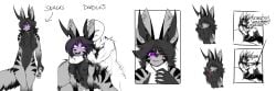 anthro canid canine collage duo estoc female hi_res horn hybrid male male/female mammal snacks_(yttrium) solo strangling yttrium_(artist)