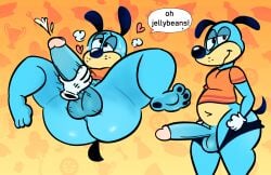 anthro balls belly big_balls big_penis bodily_fluids canid canine canis cum disney dizzysauce_nsfw domestic_dog feet flippy_doggenbottom genital_fluids genitals hi_res jerked_silly male male/male mammal penis solo thick_thighs toontown_online toony