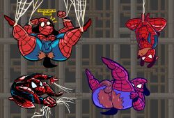 anthro anus arms_tied ass balls big_butt bodily_fluids bound bulge canid canine canis chubby_male dizzysauce_nsfw domestic_dog genitals hi_res legs_tied male mammal marvel penis solo spider-man_(series) spider-man_suit spiderman_kiss sweat sweaty_butt