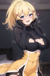 1girls ai_generated blonde_hair blue_eyes bodysuit breasts cleavage darkness_(konosuba) female huge_breasts kono_subarashii_sekai_ni_shukufuku_wo! long_hair naughty_face smile stable_diffusion stuffyai thick_thighs torn_clothes wide_hips