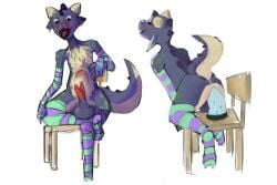 1boy 2_penises 8tails_(artist) absurd_res anal anal_masturbation anal_sex animal_genitalia animal_penis anthro armwear ass balls big_balls big_butt clothing dildo dildo_chair dildo_in_ass dildo_insertion dildo_reveal dildo_sitting diphallia diphallism elbow_gloves extreme_penetration footwear genitals gloves handwear hemipenes hi_res kobold large_insertion legwear looking_pleasured male male_only masturbation multi_genitalia multi_penis object_in_ass penetration penis polka_dots purple_body purple_skin scalie sex_toy sex_toy_in_ass sex_toy_insertion socks solo spots spotted_body stomach_bulge thigh_highs thigh_socks