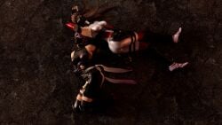 3d ahe_gao ayane_(doa) dead_or_alive dead_or_alive_5 defeated kasumi_(doa) kktzane knocked_out kunoichi ninja ryona unconscious white_eyes